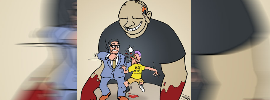 Karikatur von Timo Essner über das Verbot und die Schliessung der InternetPlattform «linksunten.indymedia.org» durch den Bundesinnenminister Thomas De Maizière.